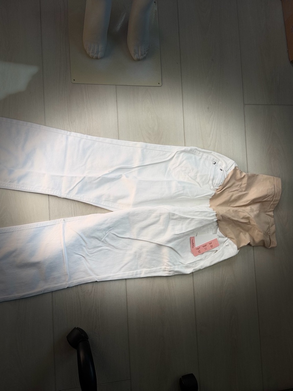 Motherhood Maternity White High-Rise Jeans with Beige Waistband